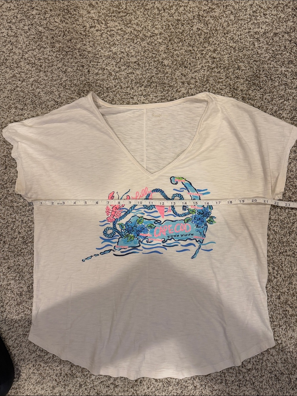 Lilly Pulitzer White V-Neck Short Sleeve Tee with Multicolor Coastal Print - Picture 5 of 6